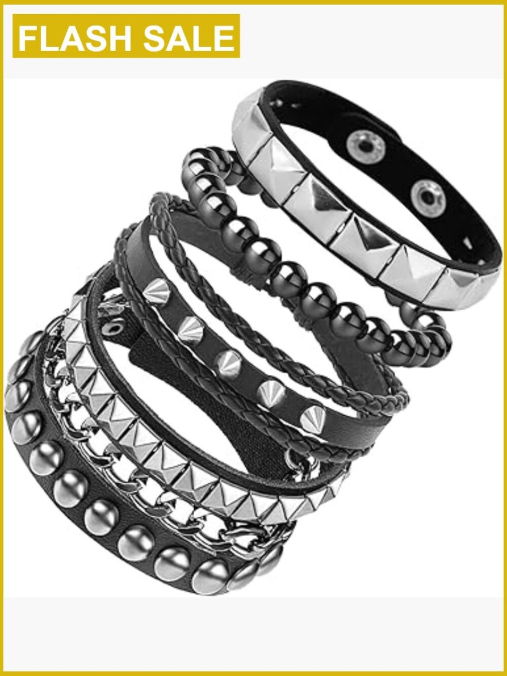 Set of 4 Leather Studded Bracelets Spike Punk Rock Cuff Wristbands